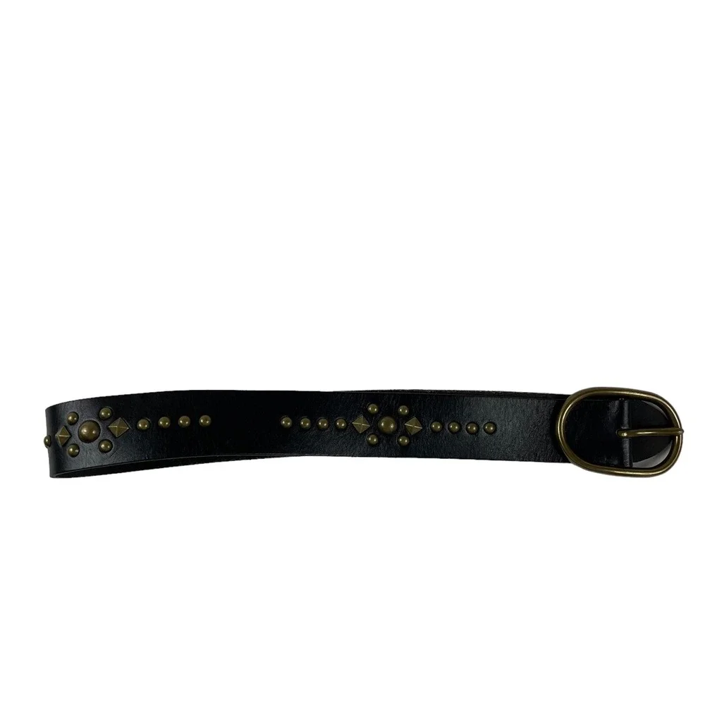 Polo Ralph Lauren Thick Cowhide Brown Leather Studded Metal Belt XS NWT